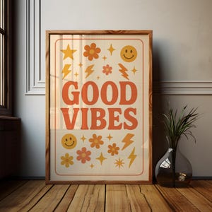 ood Vibes Wall Art Print – Retro Ticket Style Poster, 70s Festival Decor, Trendy Boho Printable, Vintage Aesthetic Digital Download