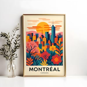 Montreal Travel Poster – Bold Mid-Century Cityscape Wall Art, Retro Canada Print, Colorful Modern Digital Download for Home Decor
