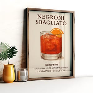 Negroni Sbagliato Wall Art Print – Minimalist Cocktail Poster, Trendy Bar Cart Decor, Signature Drink Printable, Digital Download