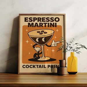 Espresso Martini Retro Poster – Fun Mid-Century Cocktail Wall Art, Bold Bar Cart Decor, Digital Download Printable