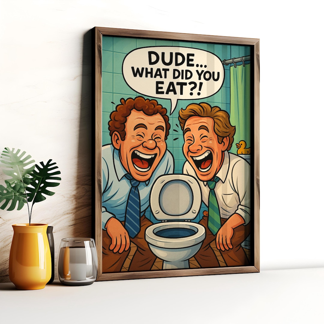 Funny Cartoon Bathroom Wall Art Print – Humorous Toilet Scene Poster ...