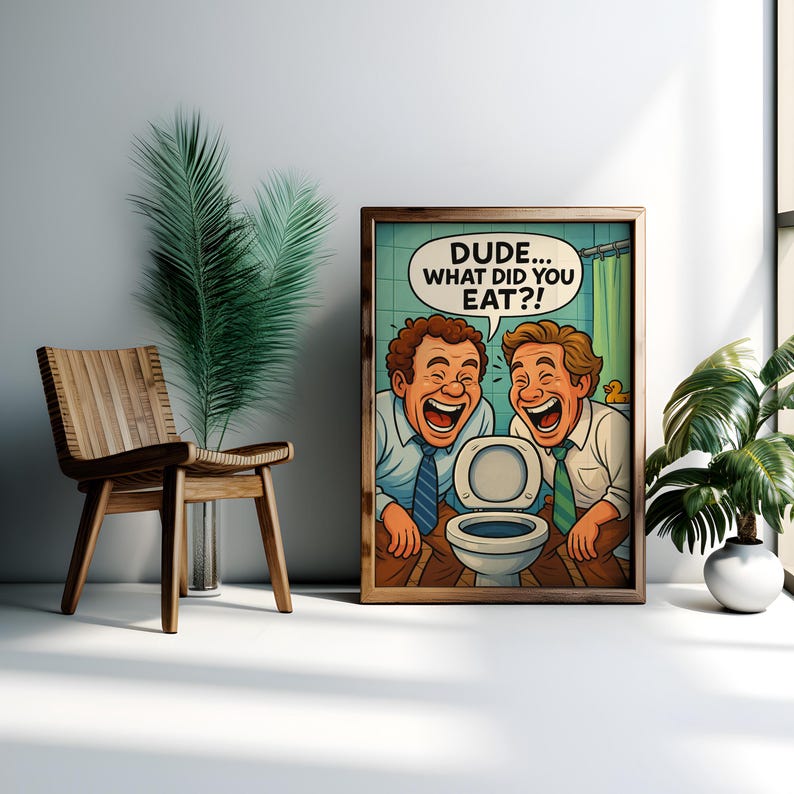 Funny Cartoon Bathroom Wall Art Print – Humorous Toilet Scene Poster ...