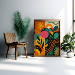 Abstract Botanical Wall Art – Bold Maximalist Geometric Print, Colorful Eclectic Decor, Modern Digital Download for Creative Spaces