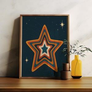 Plakat z nocnym niebem – ręcznie rysowana gwiazda, minimalistyczny wystrój nieba, modna estetyczna wersja cyfrowa do pobrania