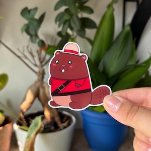 Canadian Mountie Beaver Sticker | Cute Waterproof Vinyl Sticker | Glossy Sticker for Laptop, Water Bottle, Journal, Scrapbook, Planner