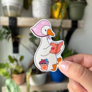 Goose Reading a Cozy Book Vinyl Sticker: Waterproof and Scratch protected | Sticker for Laptop, Water Bottle, Journal, Scrapbook