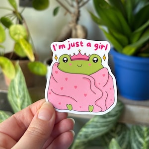 I'm Just a Girl Frog Sticker | Cute Vinyl Sticker | Waterproof and Scratch protected | Sticker for Laptop, Water Bottle, Journal, Scrapbook