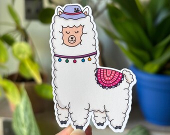 Happy Lama Vinyl Sticker: Wasserfest und Kratzgeschützt | Aufkleber für Laptop, Wasserflasche, Journal, Scrapbook