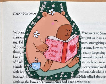 Cozy Capybara Reading Magnetic Bookmark: Laminated Reader Gift, Cute Animal, Cozy Bookmark, Double-Sided