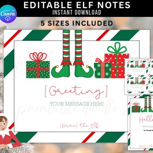 Modelo editável para imprimir de bilhete do Elfo | Carta personalizada para o Papai Noel em PDF | Papelaria de Natal digital para download no Canva
