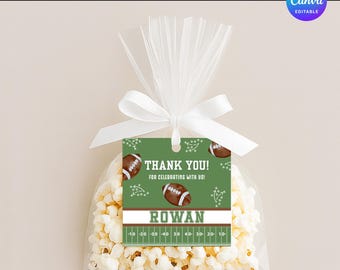 Fußball Party Favor Geschenkanhänger, bearbeitbarer Fußball Danke, druckbarer Canva digitaler Download