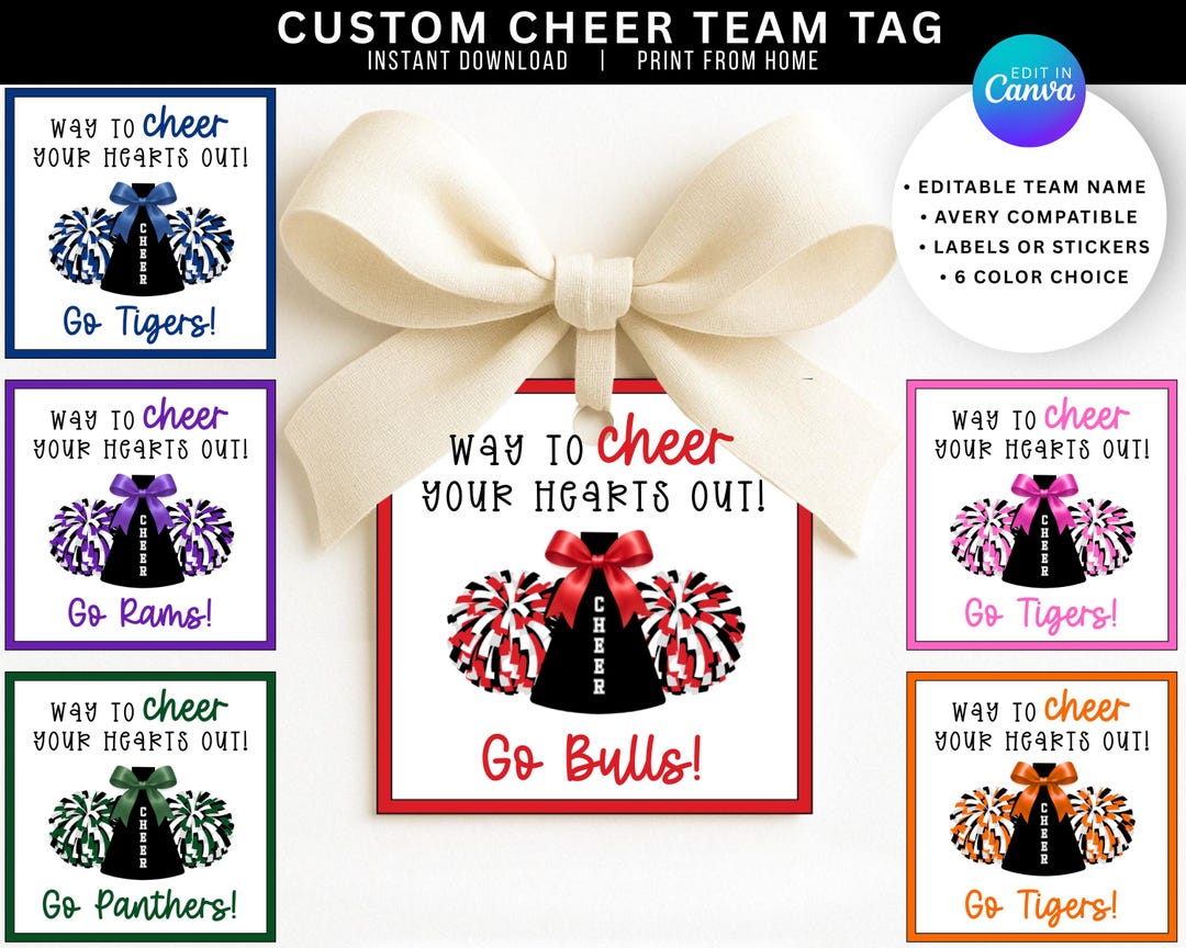 Editable Cheer Tag Printable Template, Avery-compatible Personalized ...