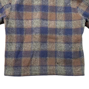 Vintage Pendleton wollen geruite jas met rits en corduroy kraag, marineblauw/bruin, herenmaat L afbeelding 3