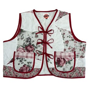 Green & Red Florals Quilted Vest Reworks