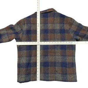 Vintage Pendleton wollen geruite jas met rits en corduroy kraag, marineblauw/bruin, herenmaat L afbeelding 6