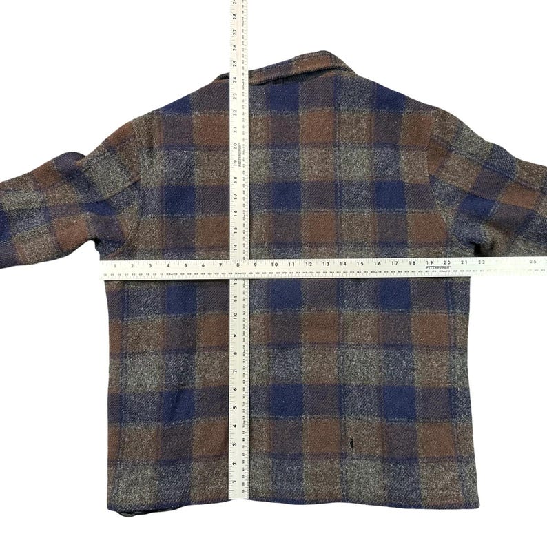 Vintage Pendleton wollen geruite jas met rits en corduroy kraag, marineblauw/bruin, herenmaat L afbeelding 6