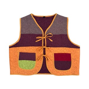 Chaleco acolchado grande con bloques de color satinado, rehecho