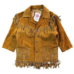 Vintage 70s Jo-Kay Naturaleather Rust Suede Fringe Western Snap Jacket Oklahoma Kids 12