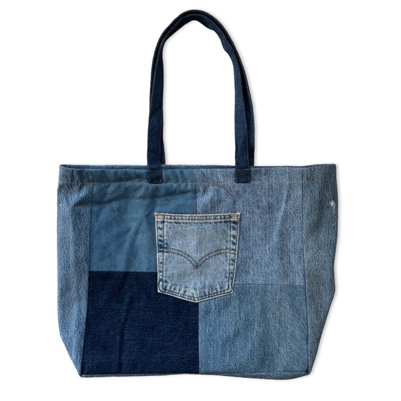 Denim Tote Upcycled Patchwork Bag - Etsy