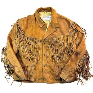 Vintage 80s Schott Western Rust Brown Suede Fringe Jacket Made in USA Mens 52