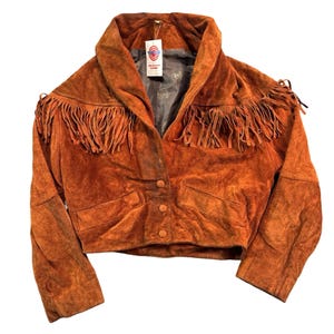 Vintage 80s-90s Sardar London Rust Suede Fringe Button Front Western Jacket Womens S