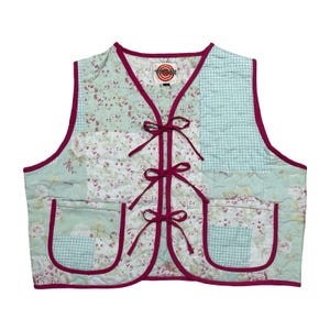 Pink & Green Large Quilted Vest Rework