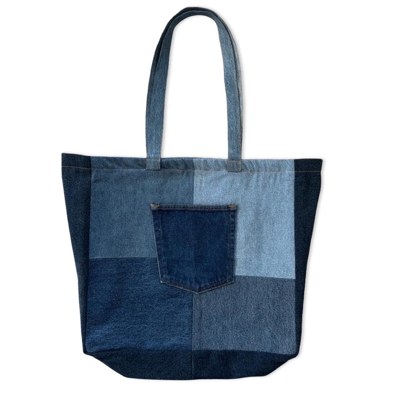 Denim Tote Upcycled Patchwork Bag - Etsy