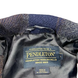 Vintage Pendleton wollen geruite jas met rits en corduroy kraag, marineblauw/bruin, herenmaat L afbeelding 5