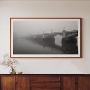 London River Thames Panoramic Black And White Print – Skyline Photography – Minimalist Wide Wall Art – Printable City Poster