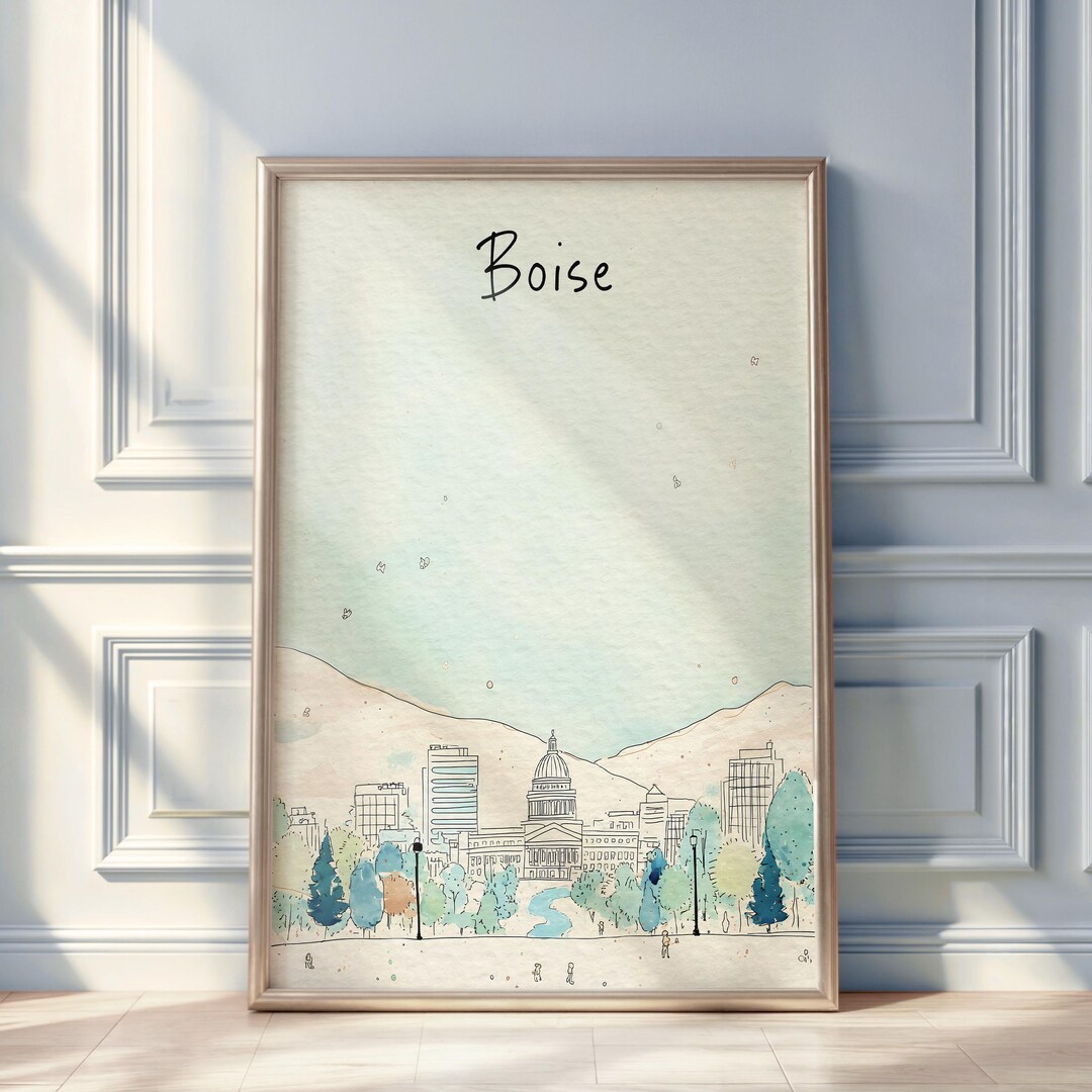 Boise Wall Art Print | Idaho Digital Poster | Minimal Watercolor ...