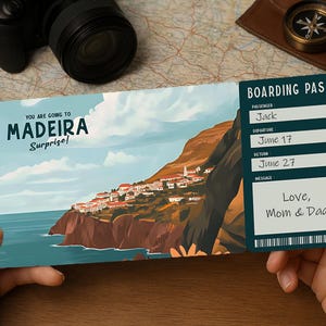 Surprise Trip Boarding Pass – Printable Travel Ticket to MADEIRA | Editable PDF Download