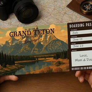 Surprise Trip Boarding Pass – Printable Travel Ticket to GRAND TETON National Park | Editable PDF Download