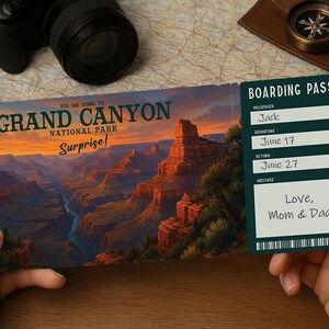 Surprise Trip Boarding Pass – Printable Travel Ticket to GRAND CANYON National Park | Editable PDF Download