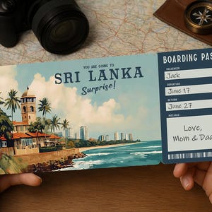 Surprise Trip Boarding Pass – Printable Travel Ticket to SRI LANKA | Editable PDF Download