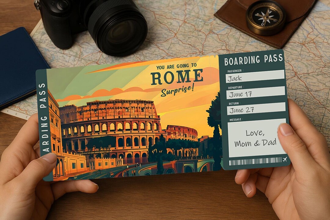 Surprise Trip Boarding Pass – Printable Travel Ticket to ROME | Travel ...