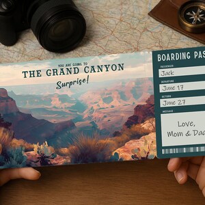 Surprise Trip Boarding Pass – Printable Travel Ticket to GRAND CANYON | Editable PDF Download