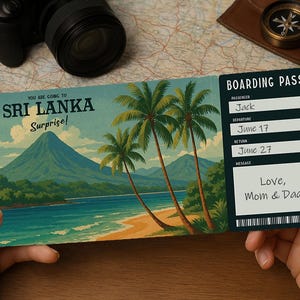 Surprise Trip Boarding Pass – Printable Travel Ticket to SRI LANKA | Editable PDF Download