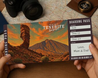 Surprise Trip Boarding Pass – Printable Travel Ticket to TENERIFE | Travel Gift Reveal