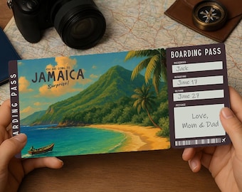 Surprise Trip Boarding Pass – Printable Travel Ticket to JAMAICA | Editable PDF Download