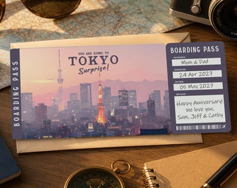 Tokyo Anniversary Trip Reveal Ticket, Printable Surprise Vacation Gift, Japan Boarding Pass, Romantic Travel Gift