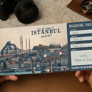 Surprise Trip Boarding Pass – Printable Travel Ticket to ISTANBUL | Editable PDF Download