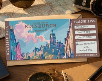Surprise Trip Boarding Pass – Printable Travel Ticket to EDINBURGH | Travel Gift Reveal