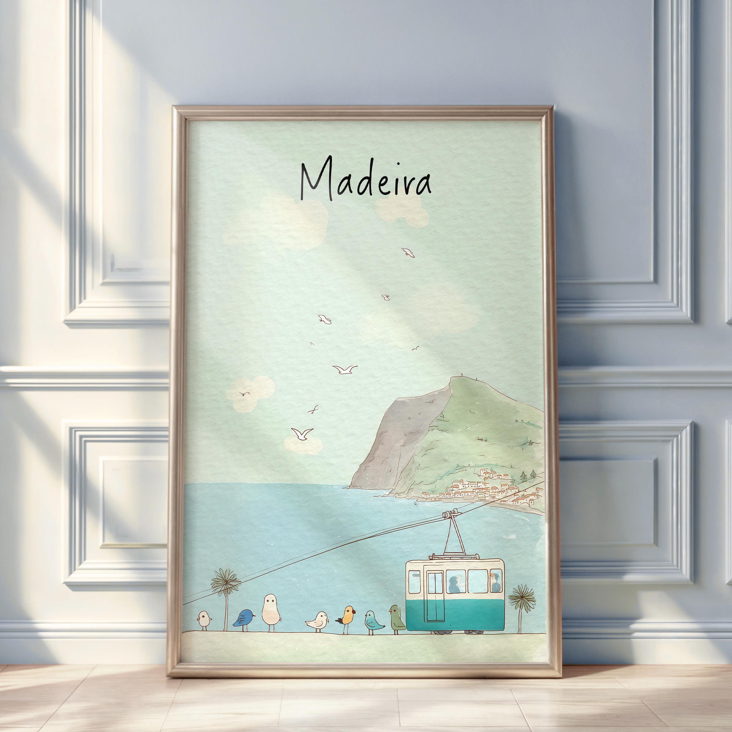 Madeira-Reiseposter in Aquarell | Digitaler Download | Minimalistische Stadtillustration