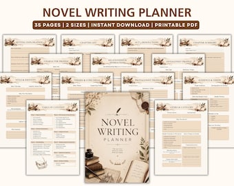 Novel Writing Planner, Printable Author Workbook for Plotting, Character Development & World Building, Digital PDF