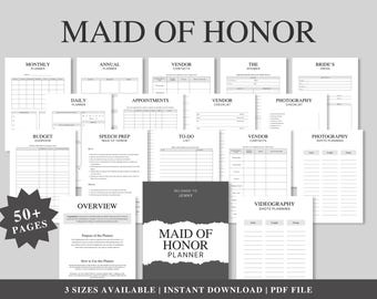 Maid of Honor Planner Printable, Wedding Organizer PDF, Bridal Party Checklist, Bachelorette & Shower Planner