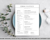 Minimalist Resume Template Word | Professional CV Template | Resume + Cover Letter + Reference Page | ATS Resume | Instant Download