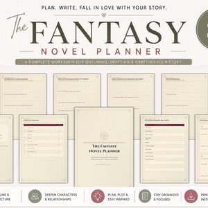 Fantasy Novel Planner, Printable Writer Workbook for World Building, Magic Systems & Plot Outline, Digital PDF