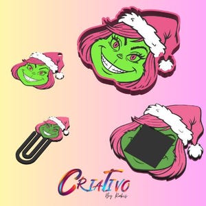 Grinch Girl 3D Pack - Keychain, Bookmark, Notepad Holder and Tray | STL File for 3D Printing