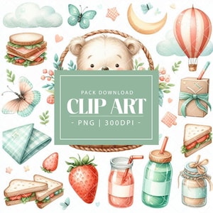 Baby Boy Picnic Party – Watercolor Clipart Set – PNGs Bundle – Cozy Countryside Baby Shower Theme