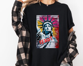 Statue de la Liberté Comfort Colors® T-shirt antifasciste graffiti coloré, Resist Oligarchy